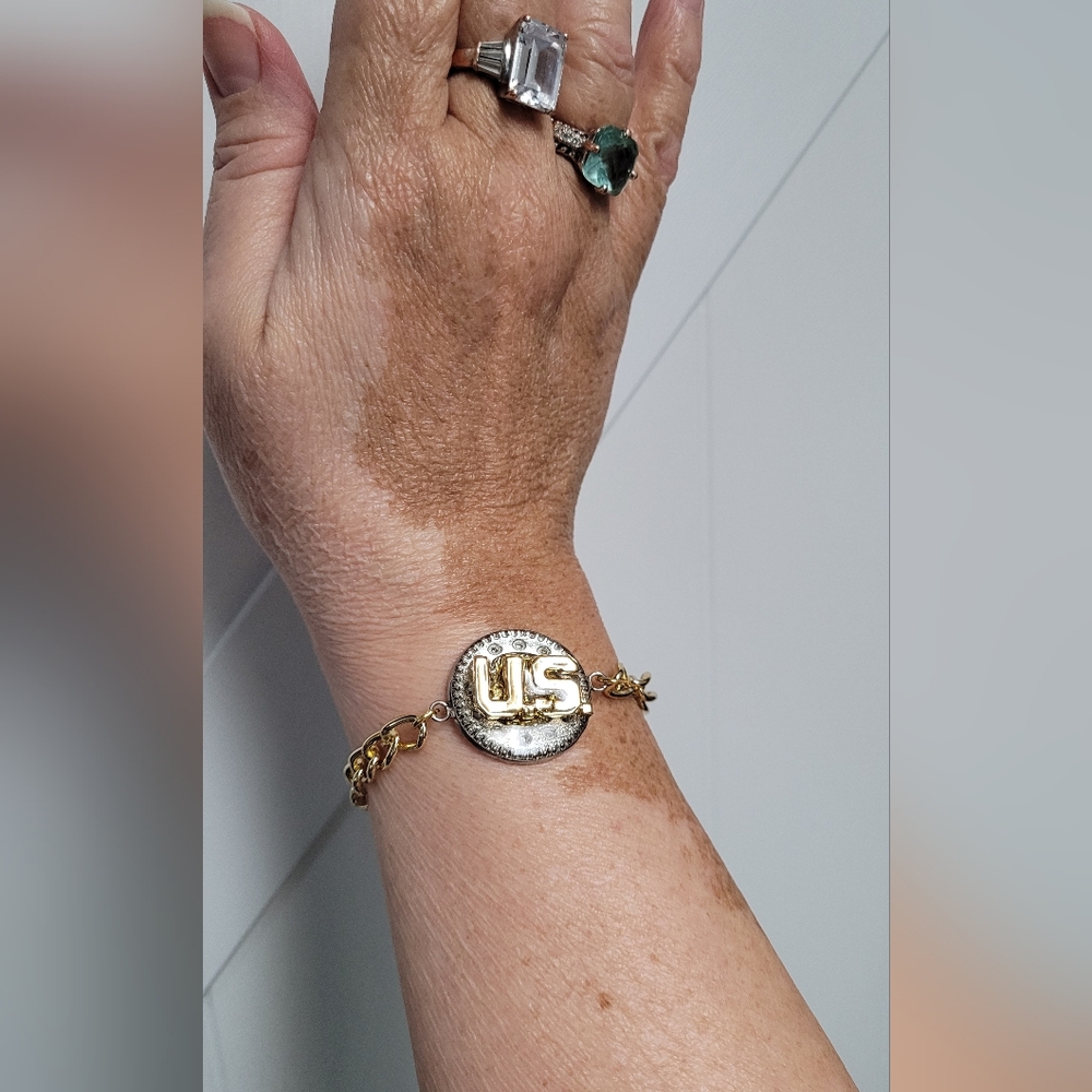 Elegant Gold and Silver US Emblem Bracelet Handmade